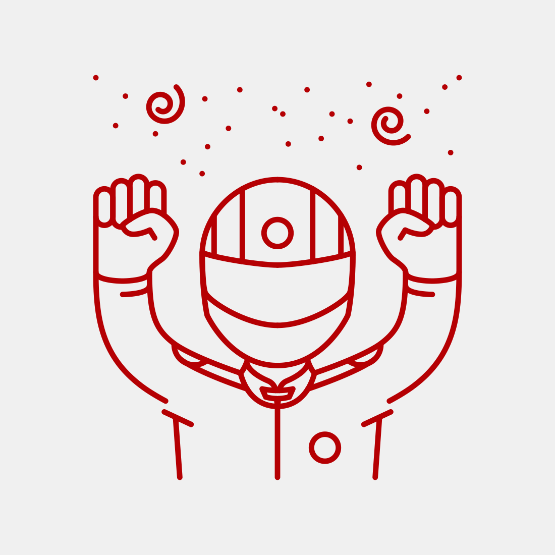 L’icona di un pilota che sta festeggiando la vittoria; è una delle icone disegnate per l’interfaccia di “MotoGP™17”, l’edizione 2017 del videogioco ufficiale della MotoGP™ | © Portfolio di Riccardo Anelli
