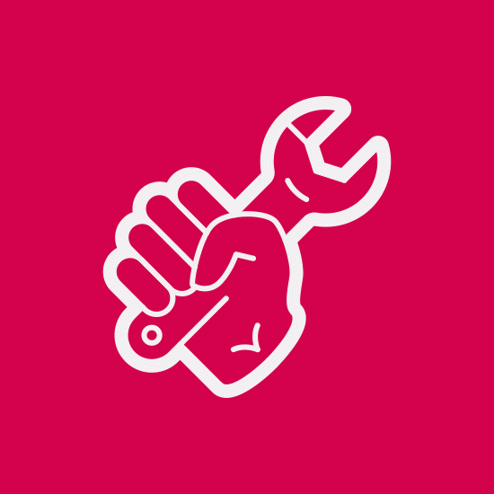 L’icona di una mano che sta afferrando una chiave inglese; è una delle icone disegnate per l’interfaccia di “MotoGP™19”, l’edizione 2019 del videogioco ufficiale della MotoGP™ | © Portfolio di Riccardo Anelli